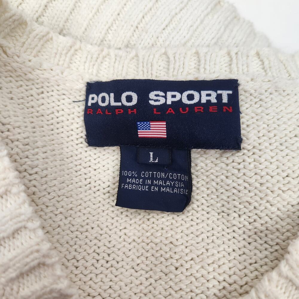 Vintage Ralph Lauren Polo Sport Bear Golf Sweater Cream Large Women Crewneck - Picture 8 of 9